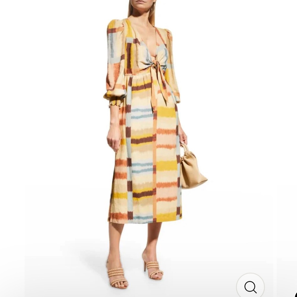 Ranna Gil Linen Tie Front Fez Stripe Midi Dress S